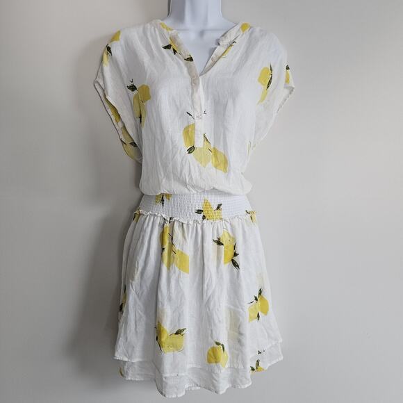 Rails Dresses & Skirts - Rails Dress Womens Large Angelina Lemon Citronnade Linen Blend Smocked Waist